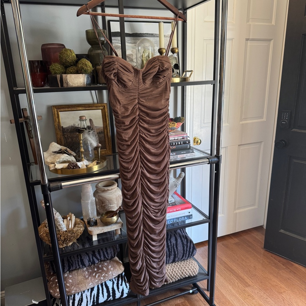 Ruched Brown Strapless Dress